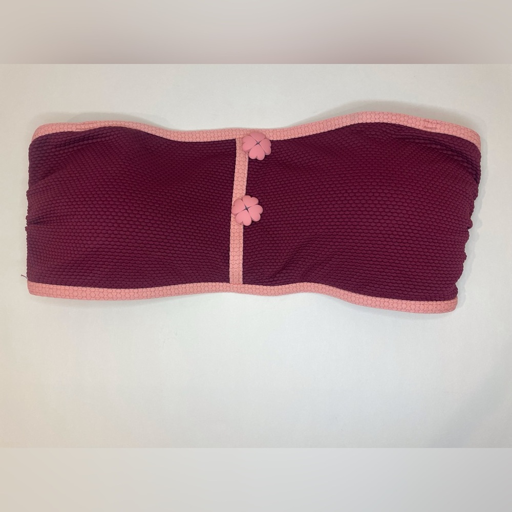 kate spade Women’s Burgundy Bandeau with Pink Trim Swimsuit‎ Top Size M